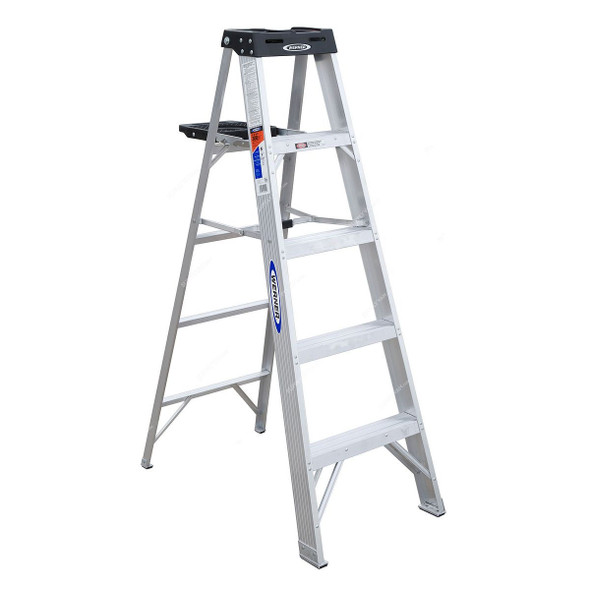 Werner Single Sided Step Ladder, 375, Aluminium, 5 Feet Height, 136 Kg Weight Capacity