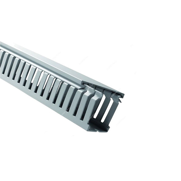 Slotted Panel Trunking, PVC, Open Slot, 100MM Width x 100MM Depth, 2 Mtrs Length, Grey