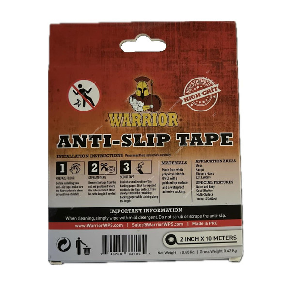 Warrior Anti-Slip Tape, 2 Inch Width x 10 Mtrs Length, Black