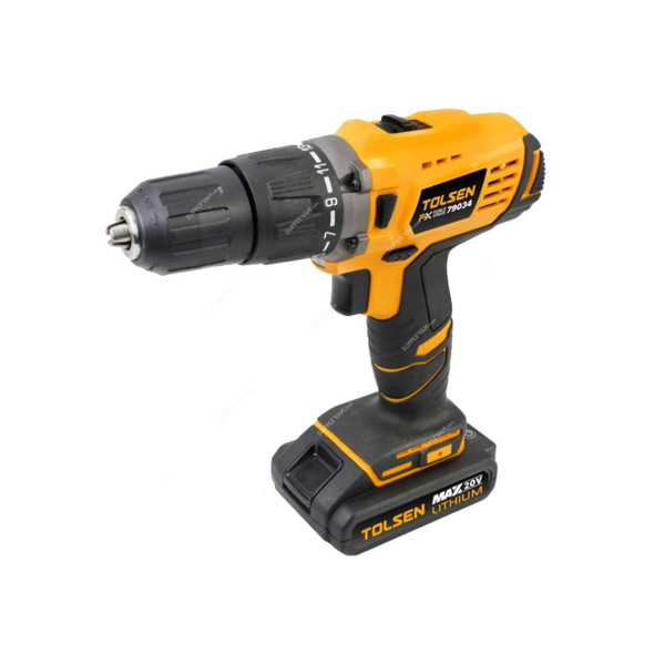 Tolsen Cordless Drill With Impact Function, 79034, 20VDC, 13MM Chuck Capacity