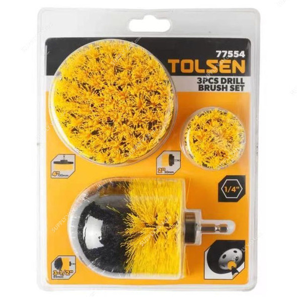 Tolsen Drill Brush Set, 77554, 1/4 Inch Hex Shank, 3 Pcs/Set