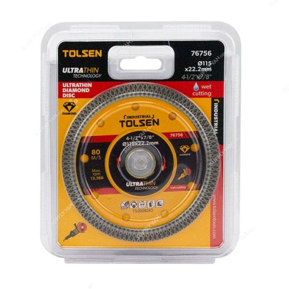 Tolsen Ultrathin Diamond Cutting Disc, 76759, Wet, 22.2MM Bore Dia x 230MM Dia