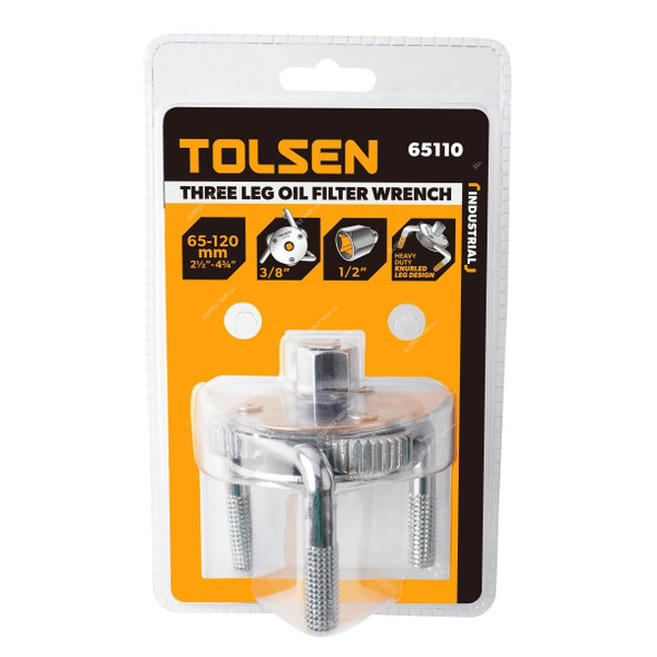 Tolsen Three Leg Oil Filter Wrench, 65110, 3/8 Inch Drive Size, 65-120MM Dia