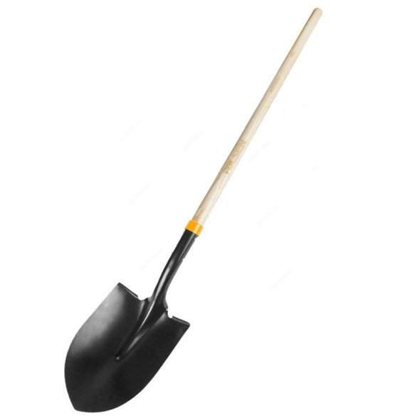 Tolsen Shovel With Wooden Handle, 58005, Carbon Steel, Round Pointed, 1480MM Length