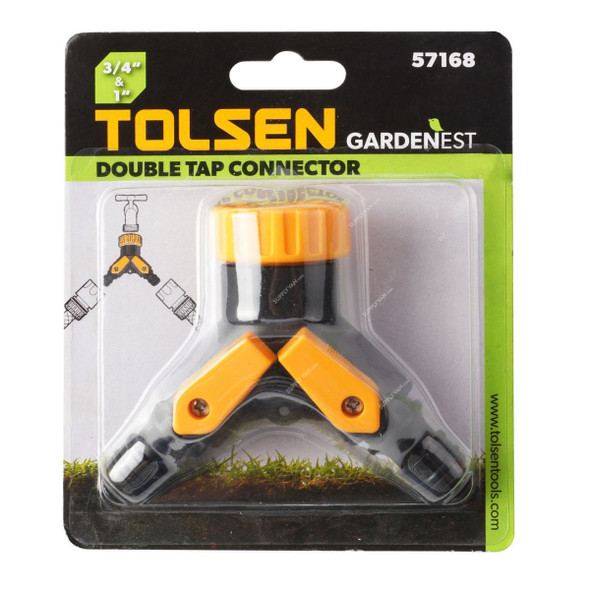 Tolsen 3/4 and 1/2 Inch Double Tap Connector, 57168, ABS, Black and Yellow