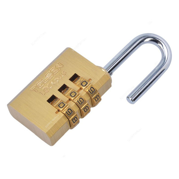 Tolsen Combination Padlock, 55122, LOCKplus, Brass, 30MM Width, Gold