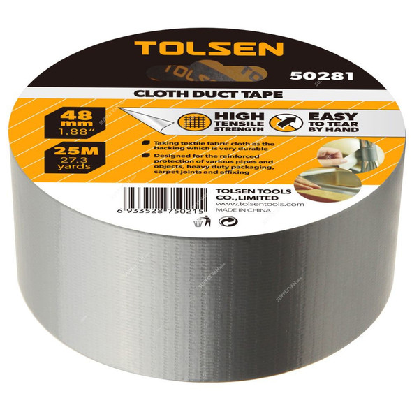 Tolsen Cloth Duct Tape, 50281, 48MM Width x 25 Mtrs Length