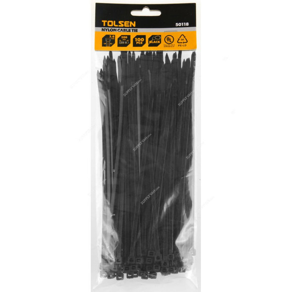 Tolsen Nylon Cable Tie, 50173, 7.6MM Width x 450MM Length, Black, 100 Pcs/Pack