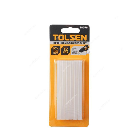 Tolsen Hot Melt Glue Stick Set, 38078, 7MM Dia x 100MM Length, 12 Pcs/Pack