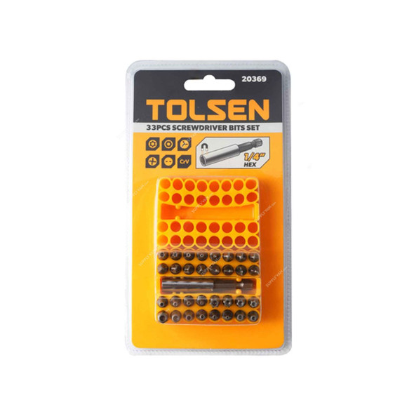 Tolsen Magnetic Bit Holder Set, 20369, Chrome Vanadium Steel, 1/4 Inch Drive Size, 33 Pcs/Set
