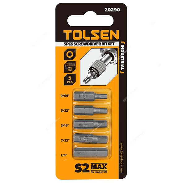 Tolsen Square Screwdriver Bit Set, 20290, S2 Steel, 25MM Length, 5 Pcs/Set