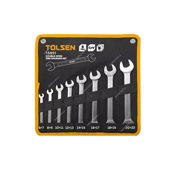 Tolsen Double Open End Spanner Set, 15891, Chrome Vanadium Steel, 8 Pcs/Set