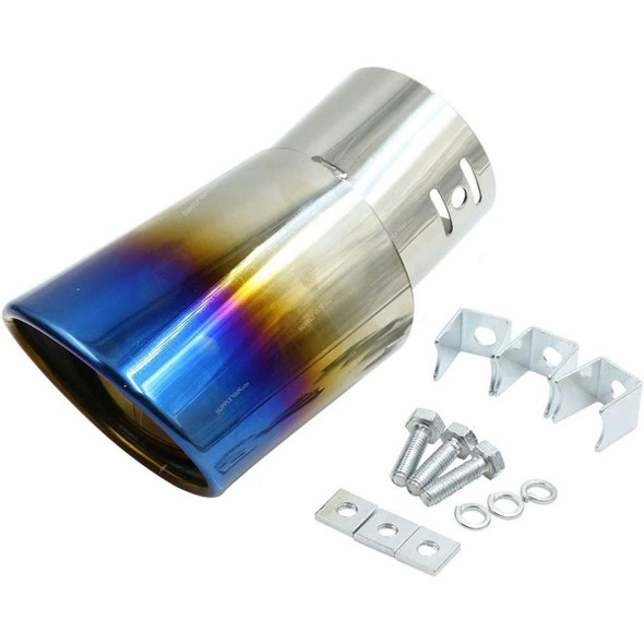 Autut Car Tail Muffler Tip, Stainless Steel, 2.4 Inch Inlet Dia, Silver/Blue Burn