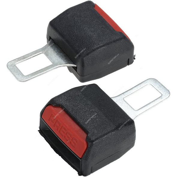 Adjustable Car Safety Seat Belt Buckle Clip, ABS Plastic/Metal, Black/Red, 2 Pcs/Pack