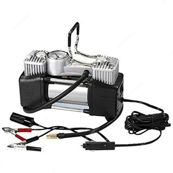 Double Cylinder Car Air Compressor, Black/Silver