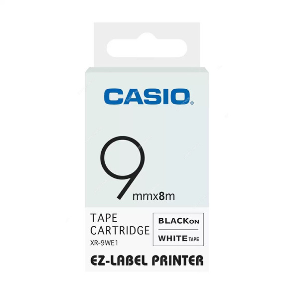 Casio Label Printer Tape, XR-9WE1, 9MM Width x 8 Mtrs Length, Black On White