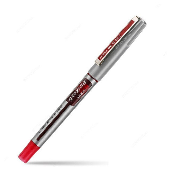 Zebra Roller Ball Pen, BE-a-DX5, Fine Tip, 0.5MM Tip Size, Red, 10 Pcs/Pack