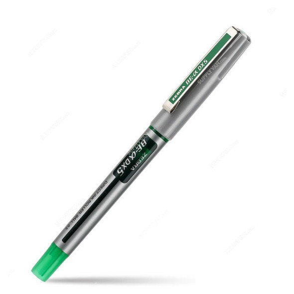 Zebra Roller Ball Pen, BE-a-DX5, Fine Tip, 0.5MM Tip Size, Green, 10 Pcs/Pack