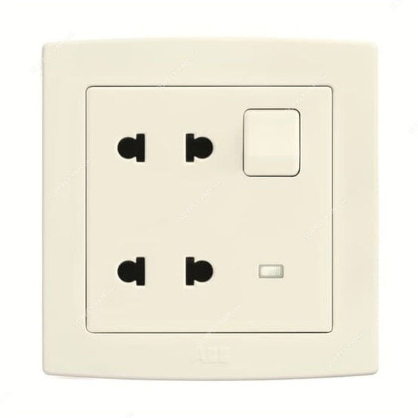 ABB Double Euro-American Switched Socket With LED, AC234-82, Concept BS, 2 Gang, 250V, 10A, Ivory White