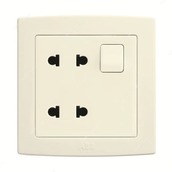 ABB Double Euro-American Switched Socket, AC222-82, Concept BS, 2 Gang, 250V, 10A, Ivory White