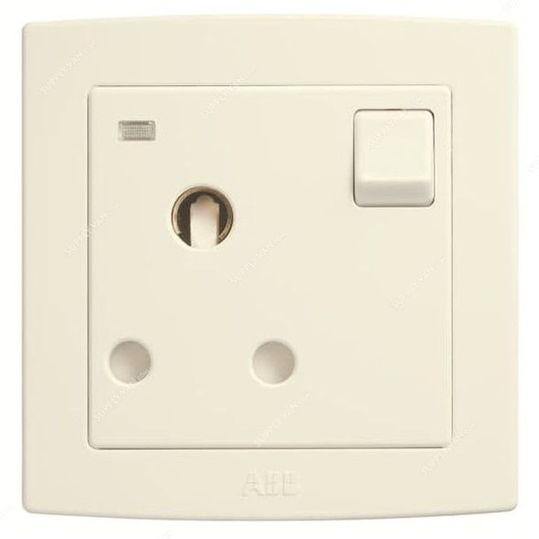 ABB Single Pole Round Pin Switched Socket With Neon LED, AC231-82, Concept BS, 1 Gang, 250V, 15A, Ivory White