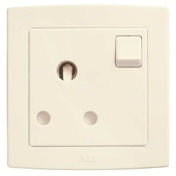 ABB Single Pole Round Pin Switched Socket, AC209-82, Concept BS, 1 Gang, 250V, 15A, Ivory White