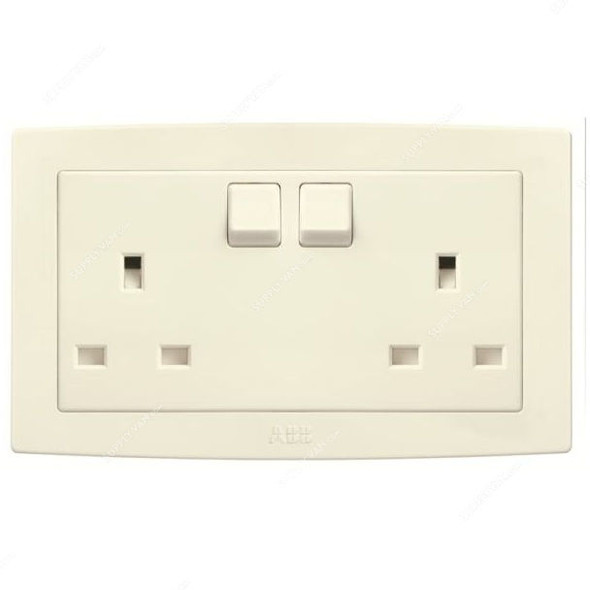 ABB Single Pole Switched Socket With Neon LED, AC230-82, Concept BS, 2 Gang, 250V, 13A, Ivory White