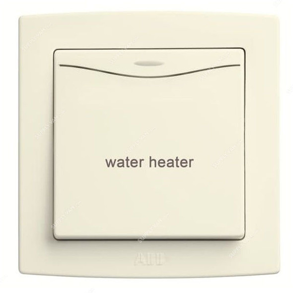 ABB DP Switch With LED and 'Water Heater' Mark, AC171WH-82, Concept BS, 1 Gang, 1 Way, 250V, 20A, Ivory White