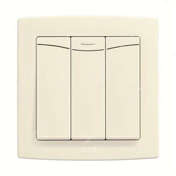 ABB Electrical Switch With LED, AC175-82, Concept BS, 3 Gang, 2 Way, 250V, 16A, Ivory White