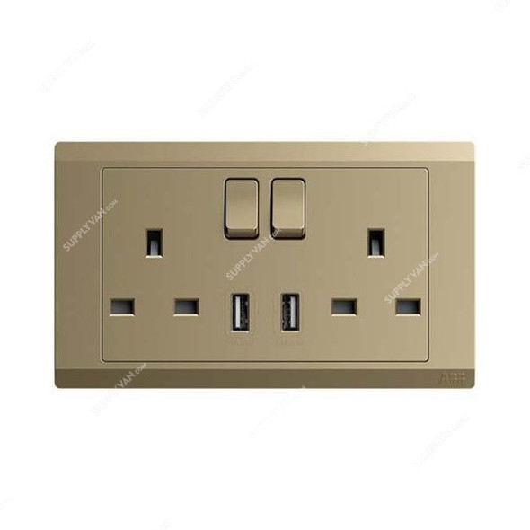 Abb Double Pole Switch Socket With USB, BL262-PG, Inora, 2 Gang, 13A, Royal Gold