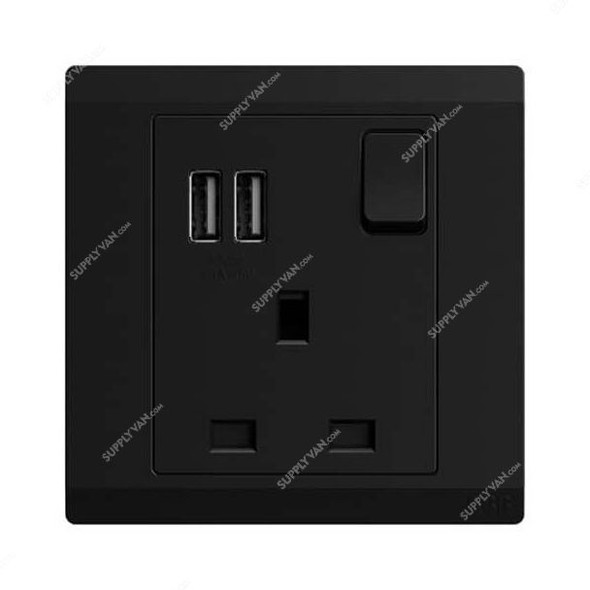 Abb Double Pole Switch Socket With USB, BL261-885, Inora, 1 Gang, 13A, Starry Black