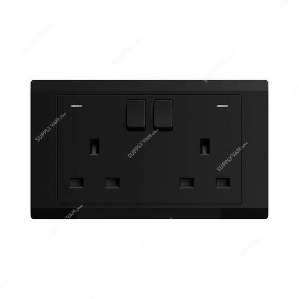 Abb Double Pole Switch Socket With Neon, BL240-885, Inora, 2 Gang, 13A, Starry Black