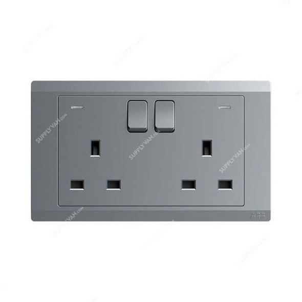 Abb Double Pole Switch Socket With Neon, BL240-G, Inora, 2 Gang, 13A, Classic Grey