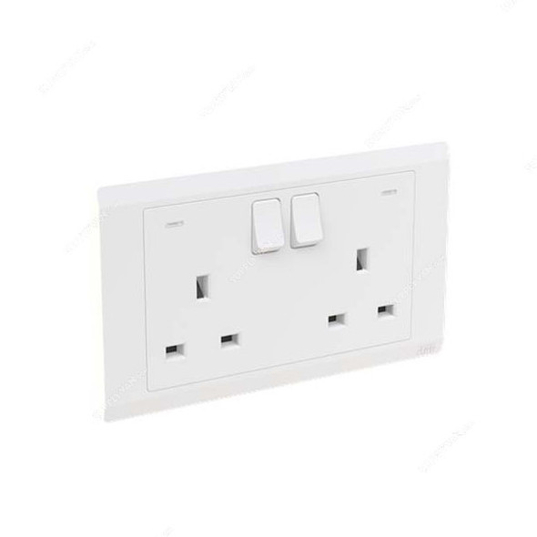 Abb Double Pole Switch Socket With Neon, BL240, Inora, 2 Gang, 13A, White