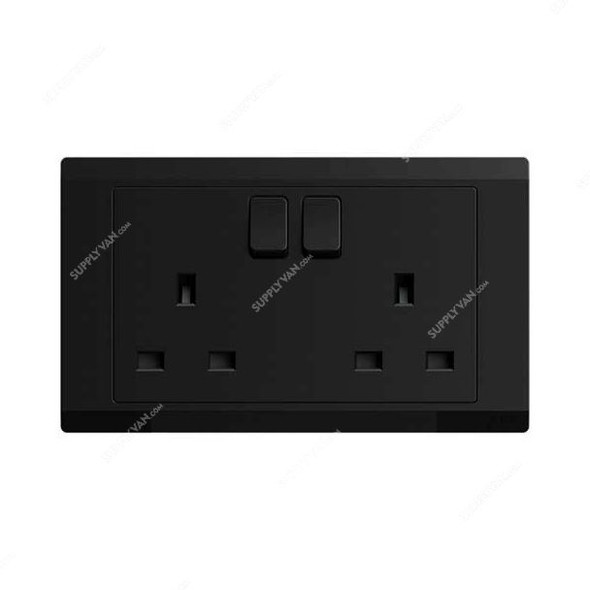 Abb Double Pole Switch Socket, BL239-885, Inora, 2 Gang, 13A, Starry Black