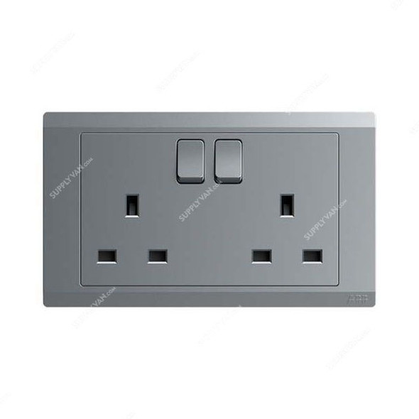 Abb Double Pole Switch Socket, BL239-G, Inora, 2 Gang, 13A, Classic Grey