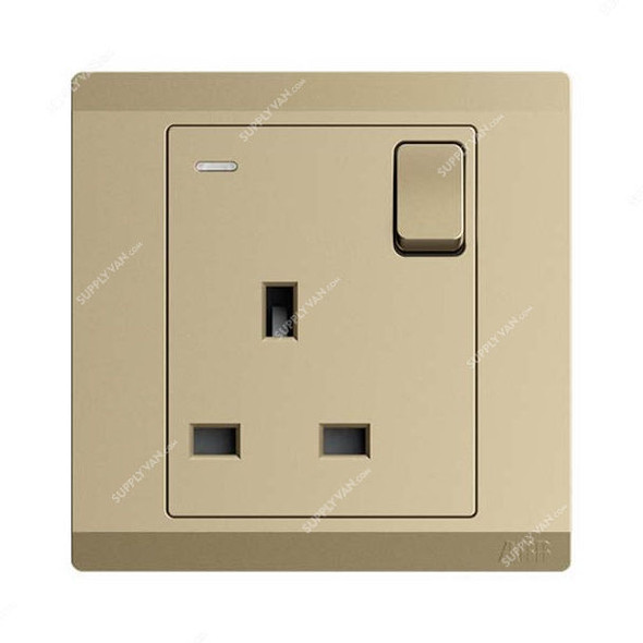 Abb Double Pole Switch Socket With Neon, BL238-PG, Inora, 1 Gang, 13A, Royal Gold