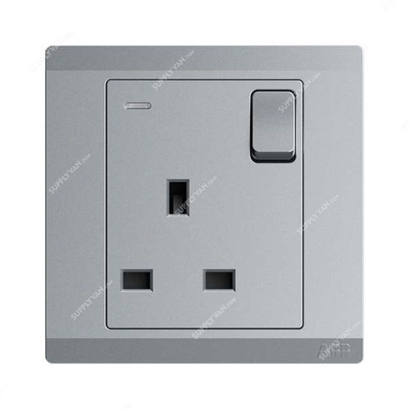 Abb Double Pole Switch Socket With Neon, BL238-G, Inora, 1 Gang, 13A, Classic Grey