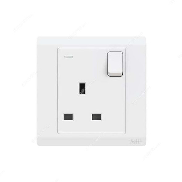 Abb Double Pole Switch Socket With Neon, BL238, Inora, 1 Gang, 13A, White