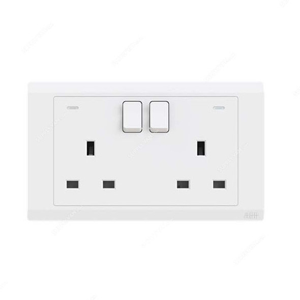 Abb Single Pole Switch Socket With Neon, BL230, Inora, 2 Gang, 13A, White