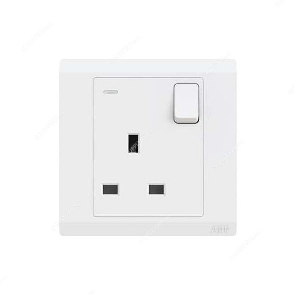 Abb Single Pole Switch Socket With Neon, BL229, Inora, 1 Gang, 13A, White