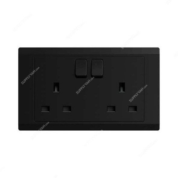 Abb Single Pole Switch Socket, BL227-885, Inora, 2 Gang, 13A, Starry Black