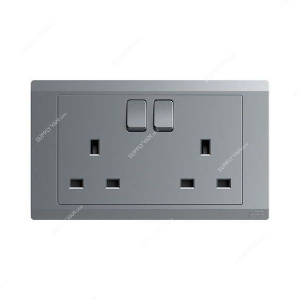 Abb Single Pole Switch Socket, BL227-G, Inora, 2 Gang, 13A, Classic Grey