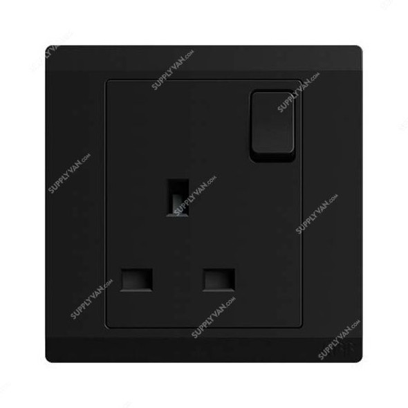 Abb Single Pole Switch Socket, BL224-885, Inora, 1 Gang, 13A, Starry Black