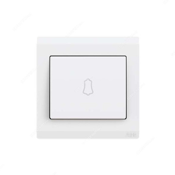 Abb Push Switch With Bell Mark, BL429, Inora, 1 Gang, 1 Way, 10A, White