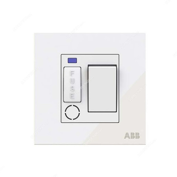 ABB Single Pole Switched Spur Unit W/ Flex Outlet and LED, AM50753-WG, Millenium, 13A, 6kA, White Glass