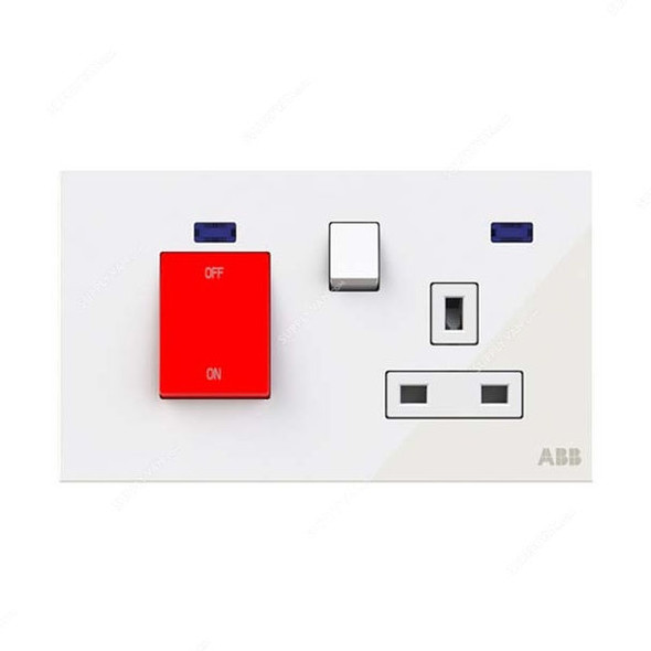 ABB Double Pole Switched Socket W/ Cooker Control Unit, AM118147-WG, Millenium, 1 Gang, 13A, White Glass
