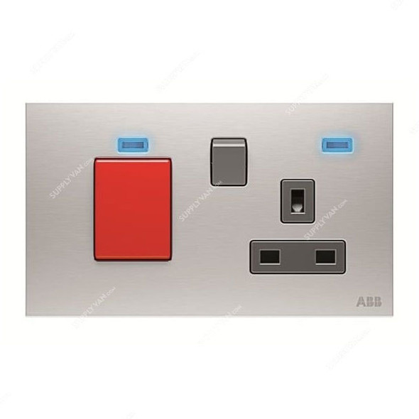 ABB Double Pole Switched Socket W/ Cooker Control Unit, AM118147-ST, Millenium, 1 Gang, 13A, Stainless Steel
