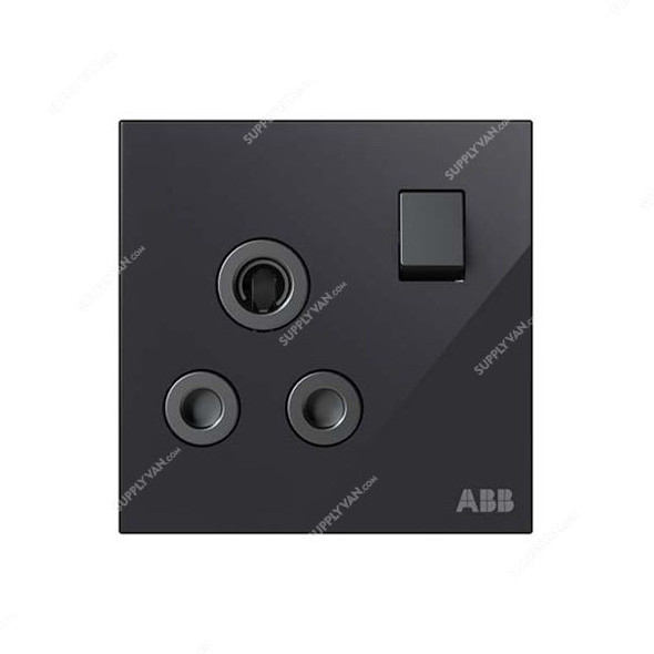 ABB Double Pole Round Pin Switched Socket, AM20986-BG, Millenium, 1 Gang, 15A, Black Glass
