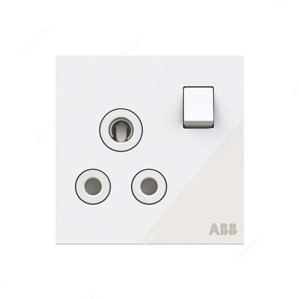 ABB Double Pole Round Pin Switched Socket, AM20986-WG, Millenium, 1 Gang, 15A, White Glass